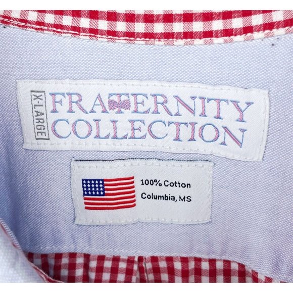 The Frat Collection Blue Red Gingham Plaid Button Front Long Sleeve Men XL Shirt - Picture 4 of 4